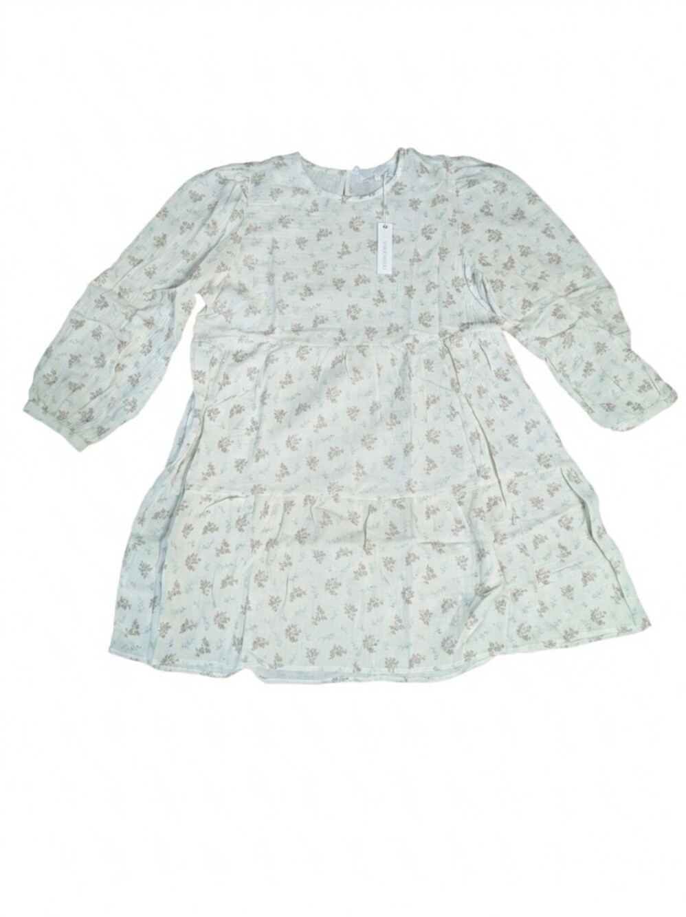 NWT Olivaceous Cotton Gauze Tiered Mini Dress L Cream Floral Cottagecore Boho